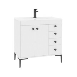 Royal Bathrooms Verona 800mm Gloss White Floor Standing Bathroom Vanity Unit 2 Door, 4 Drawer Cabinet With Ceramic Basin & Matt Black Knob - thumbnail 7