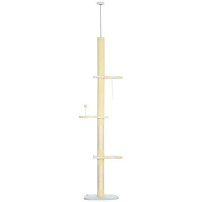 Yellow Floor To Ceiling Cat Tree 220-260Cm Multi-Layer Kitten Tower - image 1