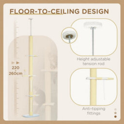 Yellow Floor To Ceiling Cat Tree 220-260Cm Multi-Layer Kitten Tower - thumbnail 3