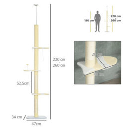 Yellow Floor To Ceiling Cat Tree 220-260Cm Multi-Layer Kitten Tower - thumbnail 2