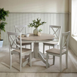 Furniturebox Uk Bude Grey Round Wooden Dining Table & 4 Millford Chairs