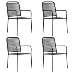 Garden Chairs 4 Pcs Cotton Rope And Steel Black - thumbnail 1