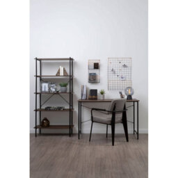 Orsina Dark Oak Desk With Black Metal Frame,office Desk,multipurpose Writing Table,desk With Cross Pattern - thumbnail 5