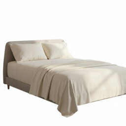 Soft Plain Brushed Cotton Fitted Flat Sheet Matching Pillowcases Set Cream - thumbnail 2