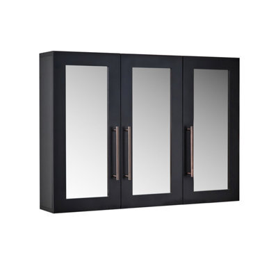 Homestylestore 900 X 650mm Black Grey Wall Mounted Mirrored Door Bathroom Cabinet And Aged Bronze T Bar Handles - image 1