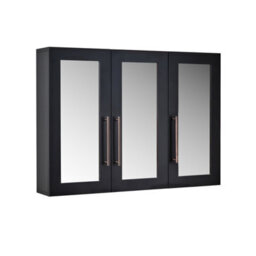 Homestylestore 900 X 650mm Black Grey Wall Mounted Mirrored Door Bathroom Cabinet And Aged Bronze T Bar Handles