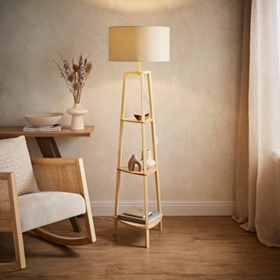 Valuelights Hiru Natural 3 Tier Shelf Floor Lamp With Cream Shade - image 1
