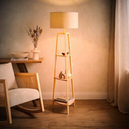 Valuelights Hiru Natural 3 Tier Shelf Floor Lamp With Cream Shade - thumbnail 2