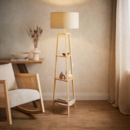 Valuelights Hiru Natural 3 Tier Shelf Floor Lamp With Cream Shade - thumbnail 1