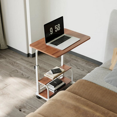 Brown Height Adjustable Mobile Computer Desk Metal Frame Study Writing Table - image 1