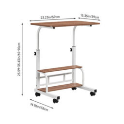 Brown Height Adjustable Mobile Computer Desk Metal Frame Study Writing Table - thumbnail 2