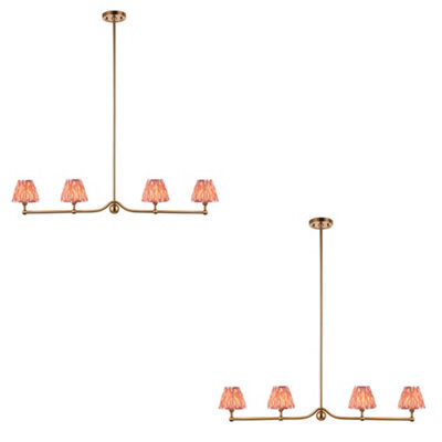Loops Stylish 2-Pack Brushed Brass Ceiling Pendant Lights With Coral Pink Shades - image 1