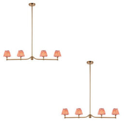 Loops Stylish 2-Pack Brushed Brass Ceiling Pendant Lights With Coral Pink Shades