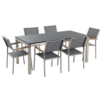 Beliani Garden Dining Set 6 Seater Grosseto Granite Polished Grey/ Black - image 1