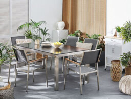 Beliani Garden Dining Set 6 Seater Grosseto Granite Polished Grey/ Black - thumbnail 2