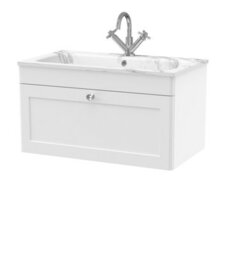 Balterley Swynnerton Traditional 1 Drawer Wall Hung Vanity Unit With Stone Basin, Satin White, 800mm