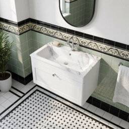 Balterley Swynnerton Traditional 1 Drawer Wall Hung Vanity Unit With Stone Basin, Satin White, 800mm - thumbnail 3