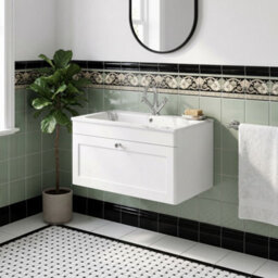 Balterley Swynnerton Traditional 1 Drawer Wall Hung Vanity Unit With Stone Basin, Satin White, 800mm - thumbnail 2