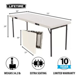 Lifetime 6Ft Fold-In-Half Commercial Grade Table Seats 8, Auto-Lock Folding Design, Indoor & Outdoor Use, Hdpe Top - thumbnail 2