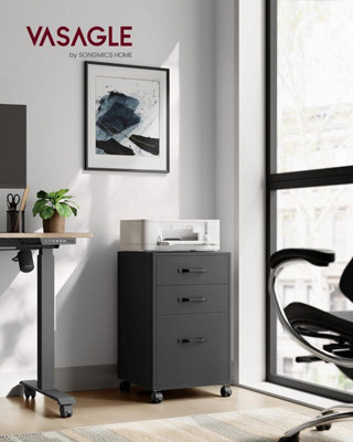 Songmics File Cabinet With 3 Drawers, Rolling Office Filing Cabinet With Wheels, For A4, Letter Sized Documents, Hanging File Folders
