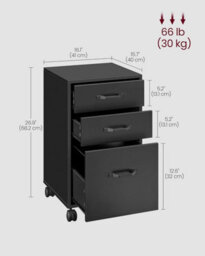 Songmics File Cabinet With 3 Drawers, Rolling Office Filing Cabinet With Wheels, For A4, Letter Sized Documents, Hanging File Folders - thumbnail 3
