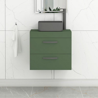 Royal Bathrooms Turin 500mm Wall Mounted Bathroom Vanity Unit With Sink 2 Drawer Matt Green & Art Square Countertop Basin - image 1
