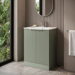 Balterley Tixall Fluted 2 Door Floor Standing Vanity Unit With Minimalist Basin, Satin Green, 600mm - thumbnail 2