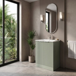 Balterley Tixall Fluted 2 Door Floor Standing Vanity Unit With Minimalist Basin, Satin Green, 600mm - thumbnail 4