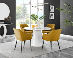 Furniturebox Uk Palma White High Gloss Round Dining Table & 4 Mustard Calla Black Leg Chairs - thumbnail 1