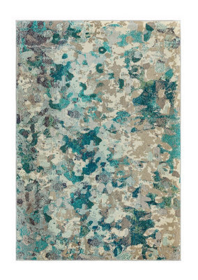 Aqua Modern Easy To Clean Abstract Geometric Rug For Dining Room-120Cm X 170Cm - image 1