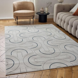 The Rugs Carmel Cream/blue Geometric Area Rug And Runner Non Shedding, Stain Resistant, Soft - thumbnail 1