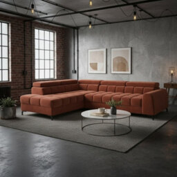 Aurelio Corner Sofa Bed With Adjustable Headrests And Storage Modern L Shape Sofa 268X204Cm Orange Left