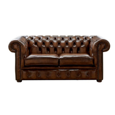 Chesterfield 2 Seater Antique Autumn Tan Leather Sofa Settee Bespoke In Classic Style - image 1