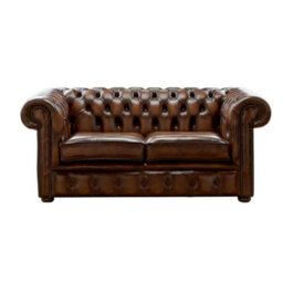 Chesterfield 2 Seater Antique Autumn Tan Leather Sofa Settee Bespoke In Classic Style - thumbnail 1