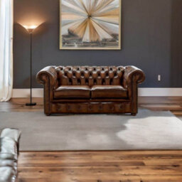 Chesterfield 2 Seater Antique Autumn Tan Leather Sofa Settee Bespoke In Classic Style - thumbnail 2
