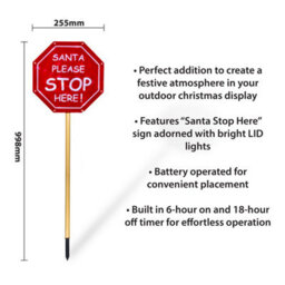 Netagon Outdoor Led Festive Christmas Light Up Santa Stop Here Sign With Timer And Battery Operation - thumbnail 2