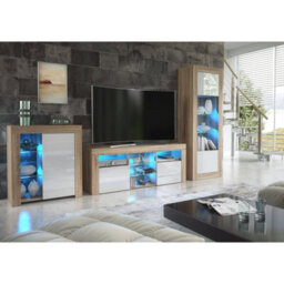 Sideboard Serene 83Cm - Oak & White Gloss Doors And Led Lights - thumbnail 4