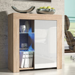Sideboard Serene 83Cm - Oak & White Gloss Doors And Led Lights