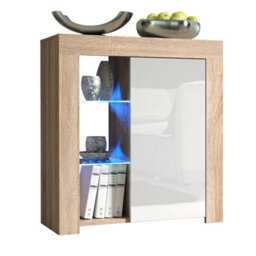 Sideboard Serene 83Cm - Oak & White Gloss Doors And Led Lights - thumbnail 3