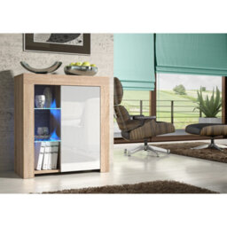 Sideboard Serene 83Cm - Oak & White Gloss Doors And Led Lights - thumbnail 2