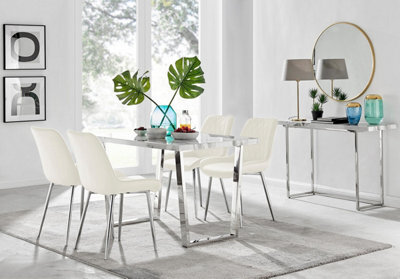 Furniturebox Uk Kylo White Marble Effect Dining Table & 4 Cream Pesaro Silver Leg Chairs - image 1
