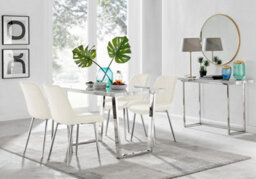 Furniturebox Uk Kylo White Marble Effect Dining Table & 4 Cream Pesaro Silver Leg Chairs - thumbnail 1