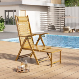 Living And Home Foldable Adjustable Bamboo Indoor And Outdoor Wooden Rocking Chair Sun Lounge Recliner Chair - thumbnail 2