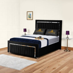 UKBEDFURNITURE Chrome Edge Black Plush Valvet Upholstered Gas Lift Ottoman Storage Bed -  With 48 Inch Headboard