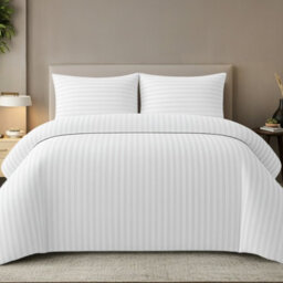 Pamposh Satin Stripe Super King Duvet Set Premium Microfiber Hotel Quality Quilt Cover Bedding Sets Hypoallergenic Ultrasoft - thumbnail 1