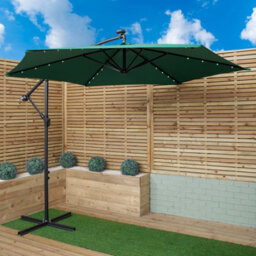 Samuel Alexander 3M Solar Powered Cantilever Lit Banana Garden Parasol With Crank Handle & White Led Lights In Green
