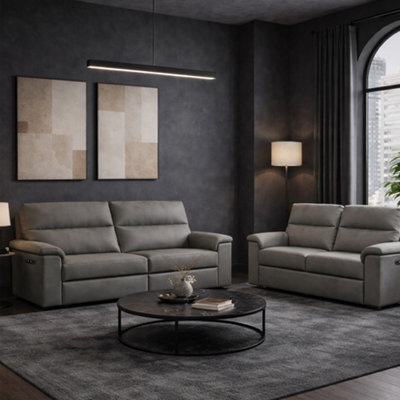 Aspire Marlowe Real Leather Power Recliner 3 + 2 Sofa Set With Usb Charging, Slate - image 1