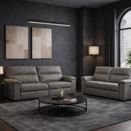 Aspire Marlowe Real Leather Power Recliner 3 + 2 Sofa Set With Usb Charging, Slate