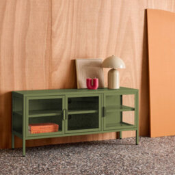 Sweeek - Industrial Metal And Tempered Glass Tv Stand With 3 Doors 120Cm Green 120X35X55 Cm - Arkansas - thumbnail 6