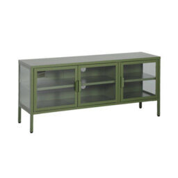 Sweeek - Industrial Metal And Tempered Glass Tv Stand With 3 Doors 120Cm Green 120X35X55 Cm - Arkansas - thumbnail 2